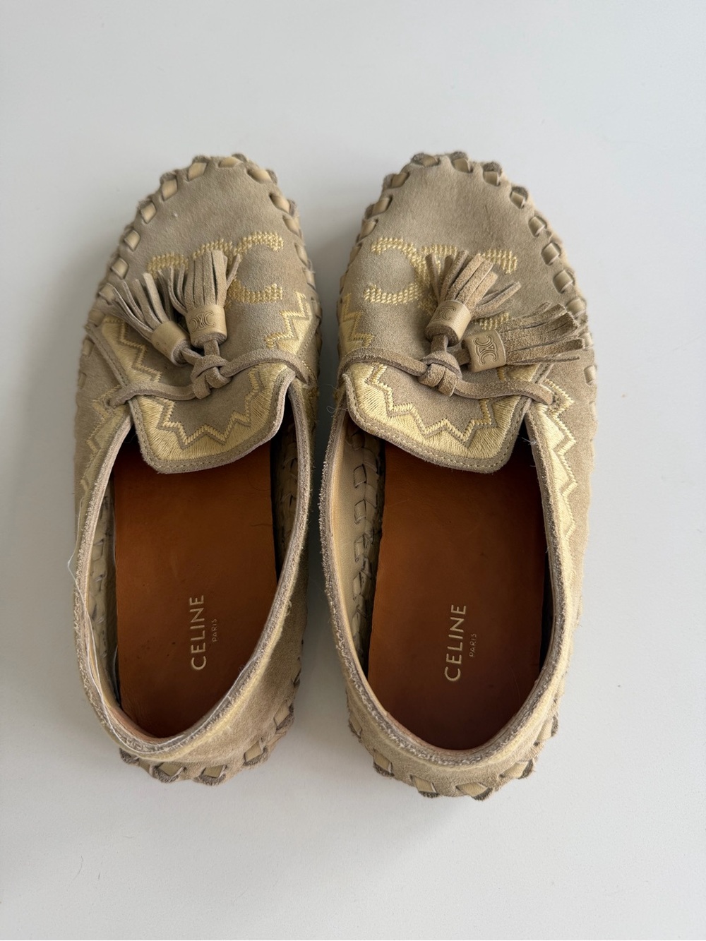 Celine Beige Suede Tassel Loafers